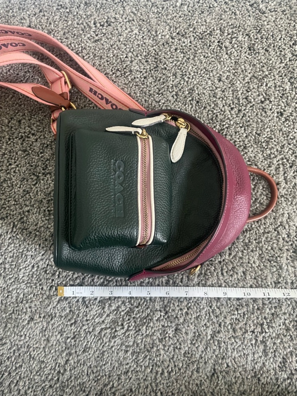 Coach Mini Backpack in Dark Green, Berry and Pink Strap - Picture 8 of 8